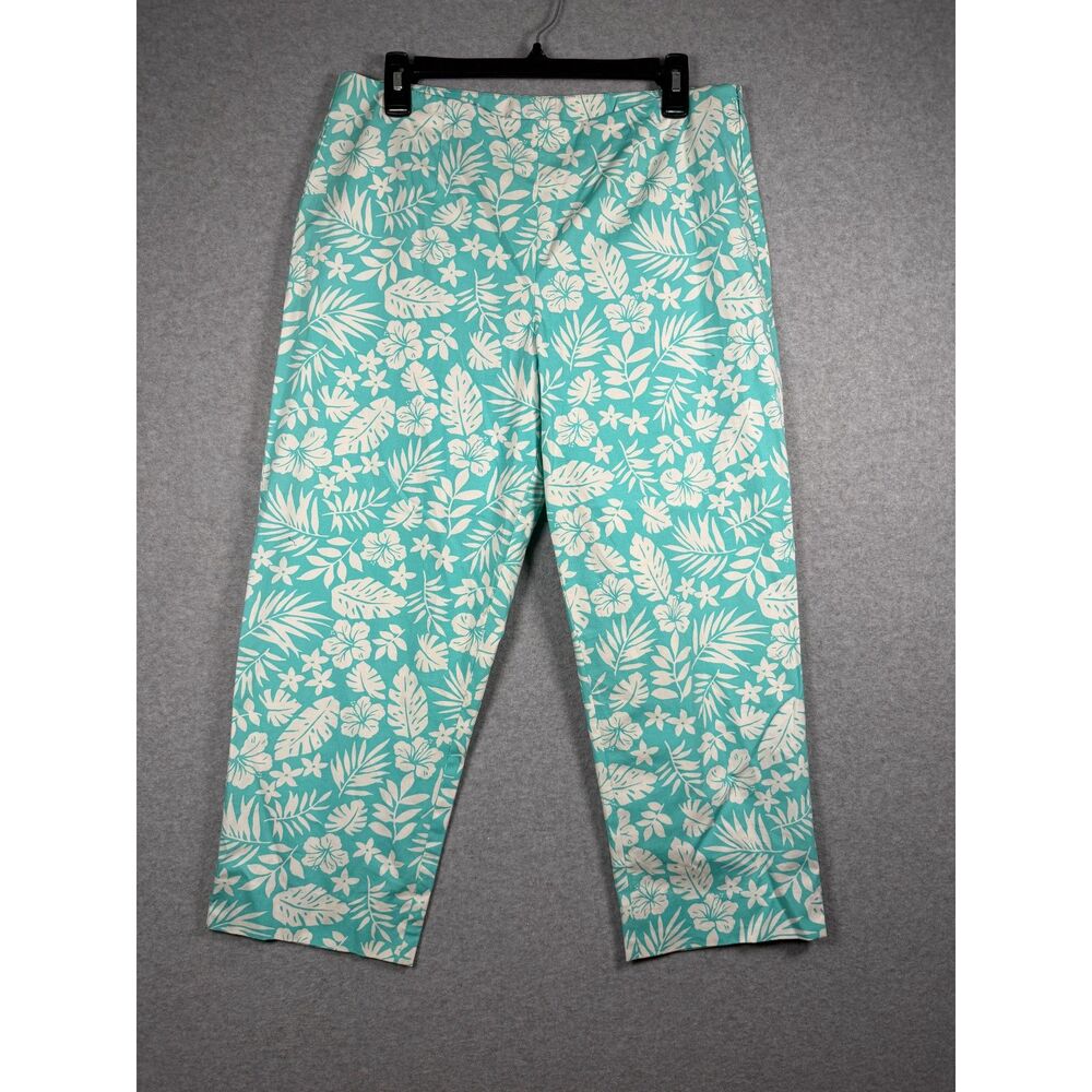 Jaclyn Smith Classic Size 12 Aqua Tropical Floral Cropped Capri Pants 3875